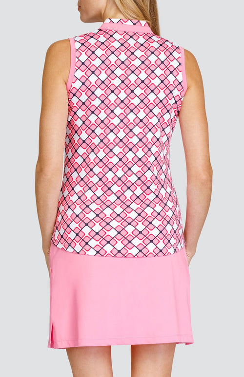 Ravali Sleeveless Top - Kismet Geo Print with Camelia Pink and Night Navy